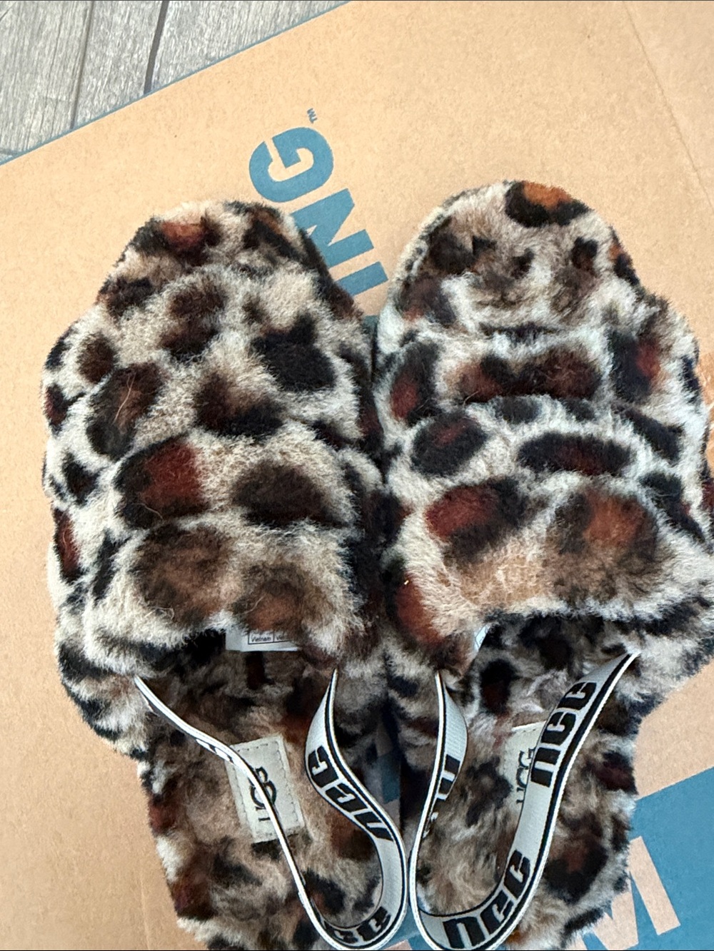 UGG Leopard Faux-Fur Slide Sandals in Brown and Black - Picture 2 of 4